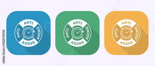 Anti aging icon design illustration. Anti aging sign symbol in shadow button design