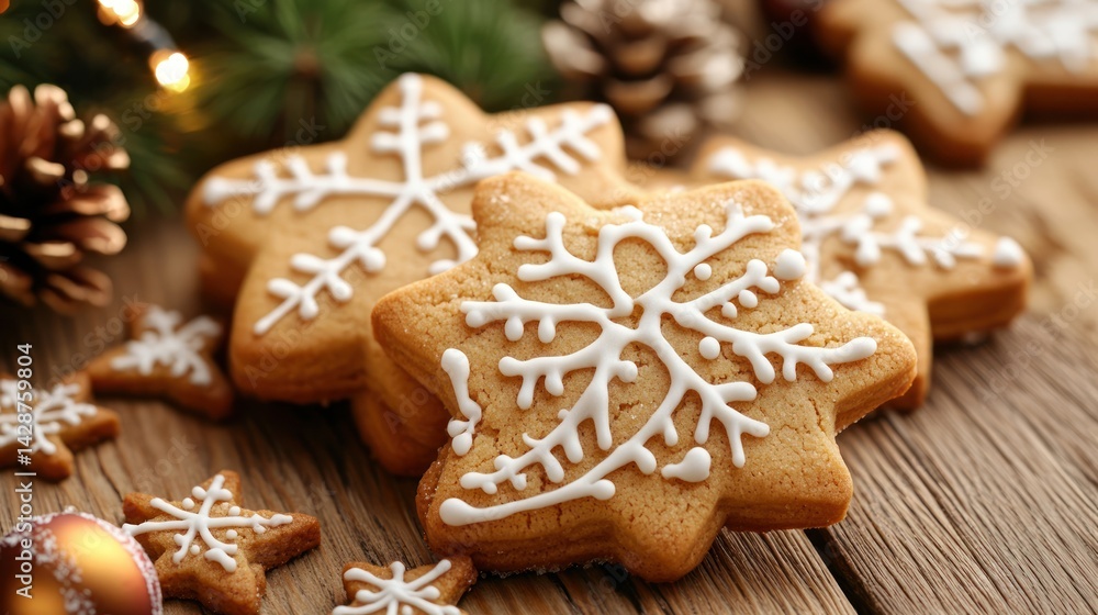 Star-Shaped Gingerbread Cookies with Snowflake Icing for Christmas Star-Shaped Gingerbread Cookies with Snowflake Icing for Christmas