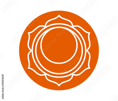 Swadhisthana chakra icon. Second navel chakra. Line symbol in orange circle. Sacral sign. Vector illustration on white background