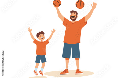 Father and son celebrating with basketball
