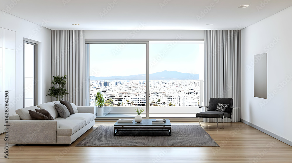 Fototapeta premium Modern Living Room With City View