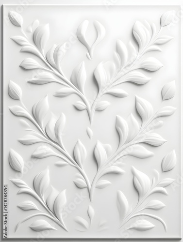 Embossed white floral leaf pattern on a textured background