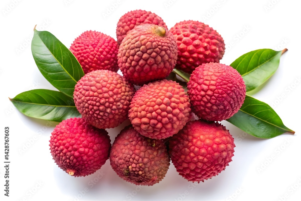 Fresh Lychees Displayed on White Background Fresh Lychees Displayed on White Background
