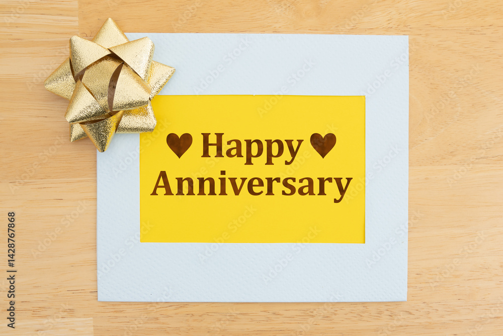 Happy Anniversary greeting card with gold bow
