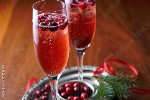 Obraz na płótnie Christmas mimosas with cranberry juice and champagne or sparkling wine, festive Christmas cocktails w salonie