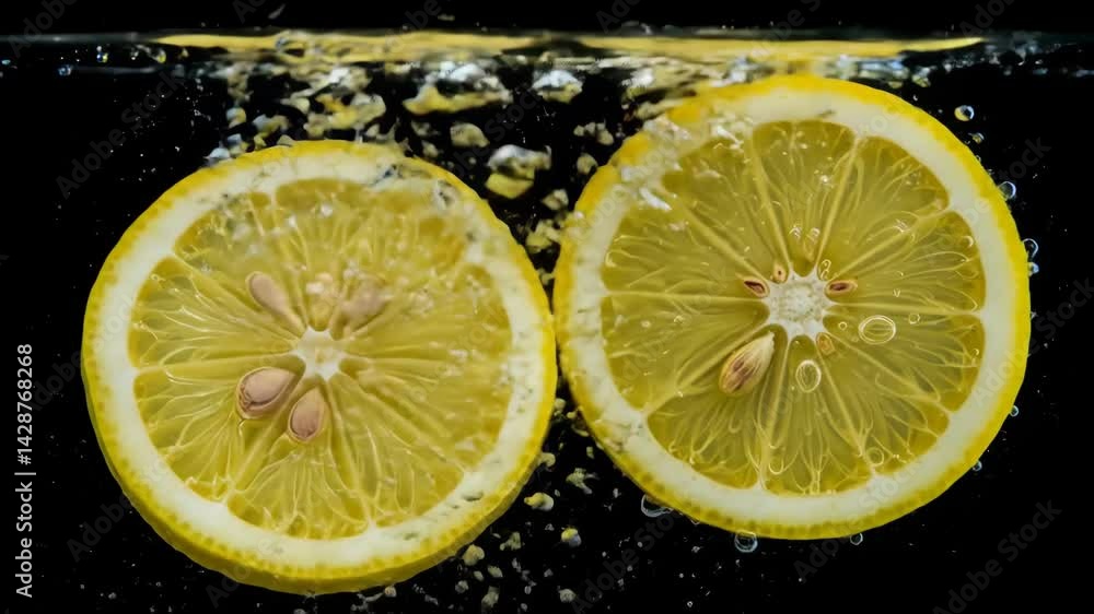 Sliced Lemons on Black Background