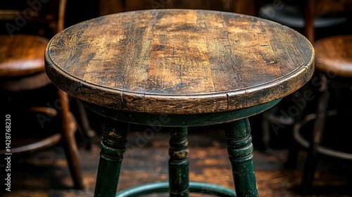 Wooden stool, simple design, weathered texture