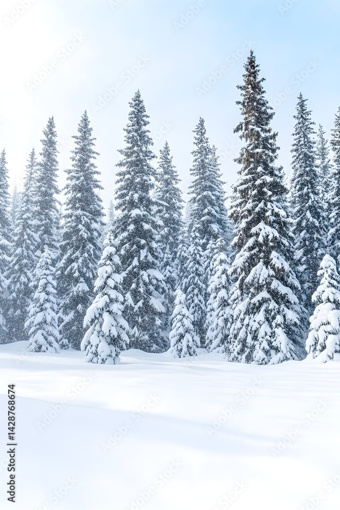 Snow-covered evergreen forest on a bright winter day Snow-covered evergreen forest on a bright winter day