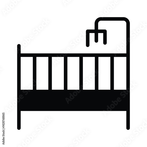 A customizable line style icon of wooden baby cot