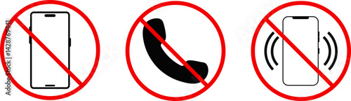 no phone call icon set. Warning sign. no smartphone allowed icons. prohibited sign symbol
