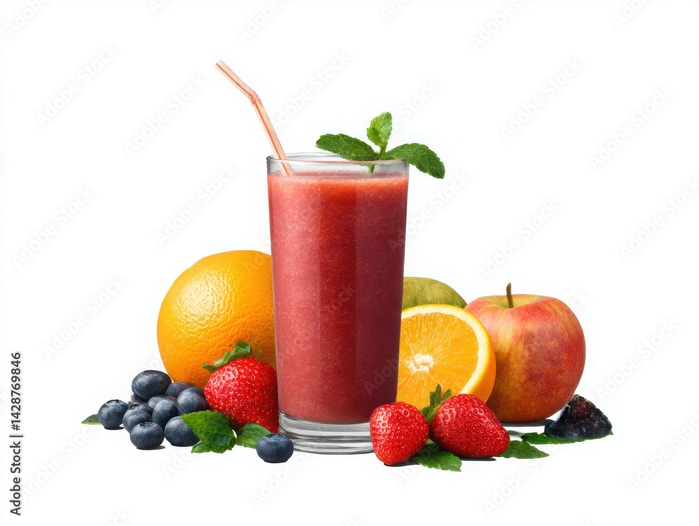 Fruit smoothie with fresh fruits isolated on white background Fruit smoothie with fresh fruits isolated on white background