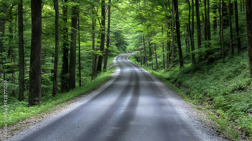 Fototapeta premium Scenic Winding Dirt Road Through Lush Forest