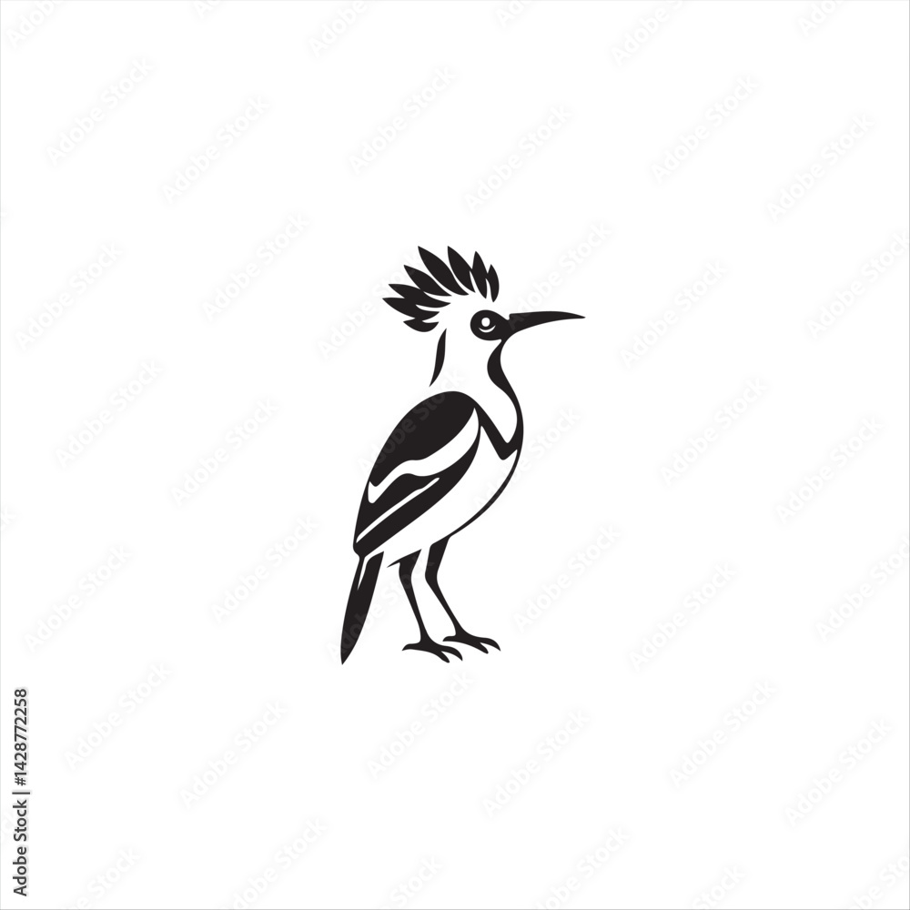 Obraz premium A timeless and elegant logo a classic black and white silhouette of a hoopoe bird against a white background. Geometric shapes and clean lines create a balanced and symmetrical design, focusing