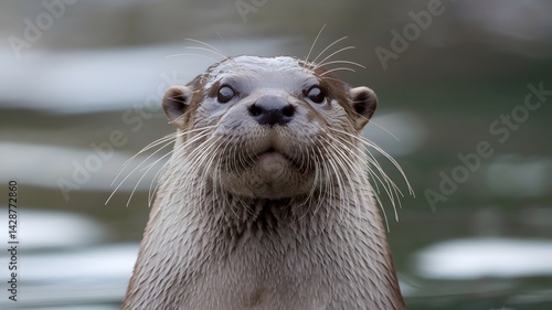 A close-up portrait of a curious otter, observing its surroundings. Its intelligent eyes and sleek fur are captured in this image.