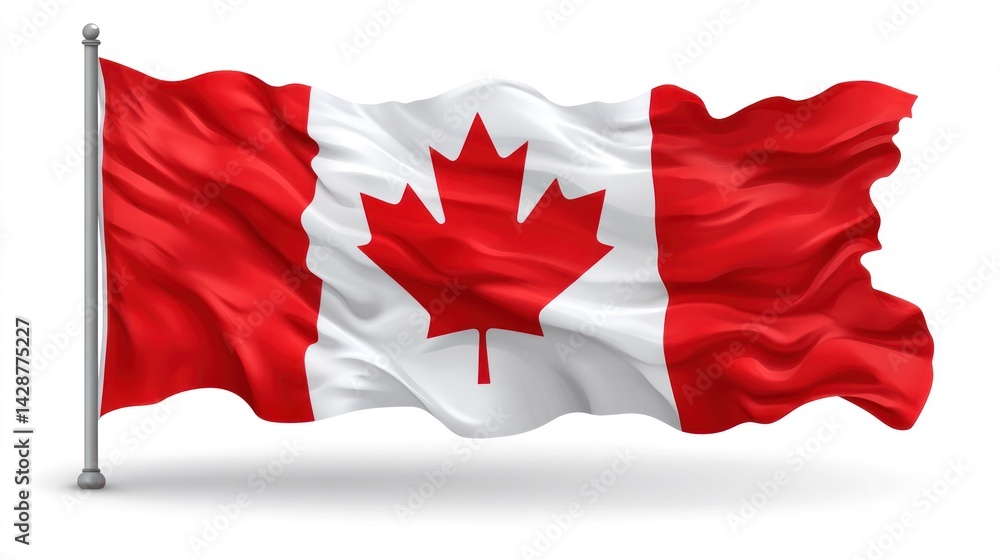 Waving Canadian Flag Bold Red White National Emblem Waving Canadian Flag Bold Red White National Emblem