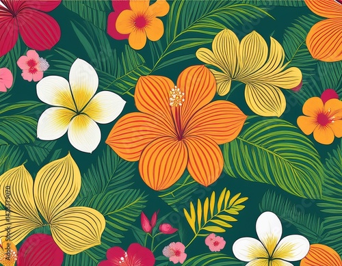 tropical pattern with various flowers