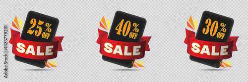 Set of labels for discounts and sales. On a transparent background.