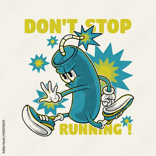 running dynamite mascot in retro style