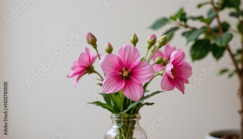 Wallpaper Mural Pink flower in glass vase, softly blooming, surrounded by nature, minimalist background Torontodigital.ca
