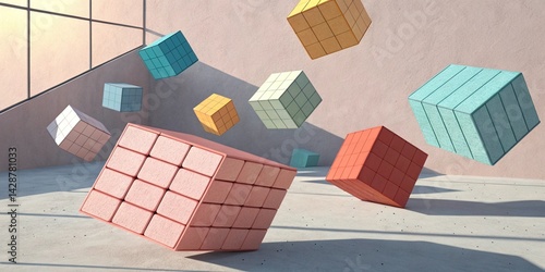 Abstract 3D Cubes Floating in Space A Modern Art Illustration