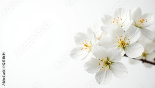 Delicate white blossoms against pure white backdrop , fresh, minimal