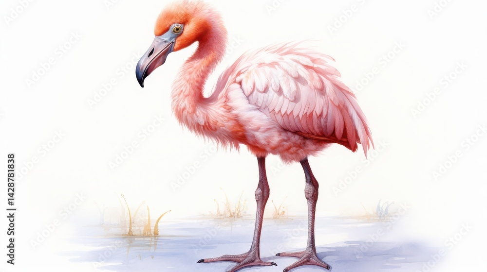 Fototapeta premium Pink Flamingo Standing Gracefully in Shallow Water Natural Habitat