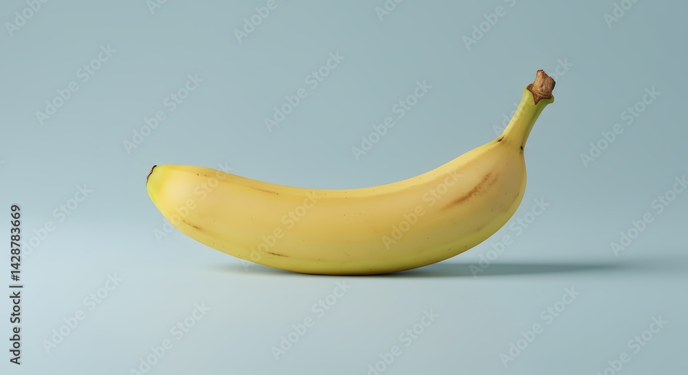 Single Banana with Slight Curve on Light Blue Surface
Single Banana with Slight Curve on Light Blue Surface