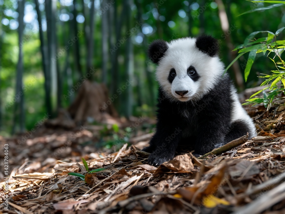 Obraz premium Adorable baby panda in bamboo forest