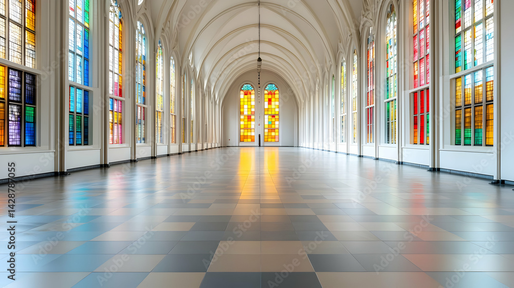 Colorful Stained Glass Windows Long Hallway Colorful Stained Glass Windows Long Hallway