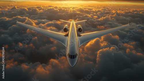 Obraz na płótnie Majestic airplane soaring above a golden sunrise sky w salonie