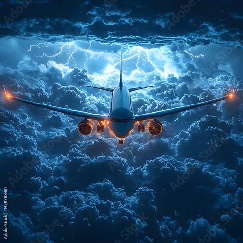 Obraz na płótnie Dramatic airplane soaring through a stormy sky w salonie