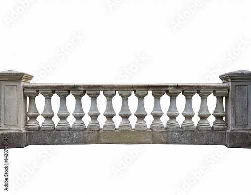 vintage grey stone railing on white background
