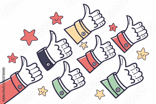 Illustration of multiple hands giving thumbs up, symbolizing approval and positivity. Great for social media, teamwork, and feedback themes.