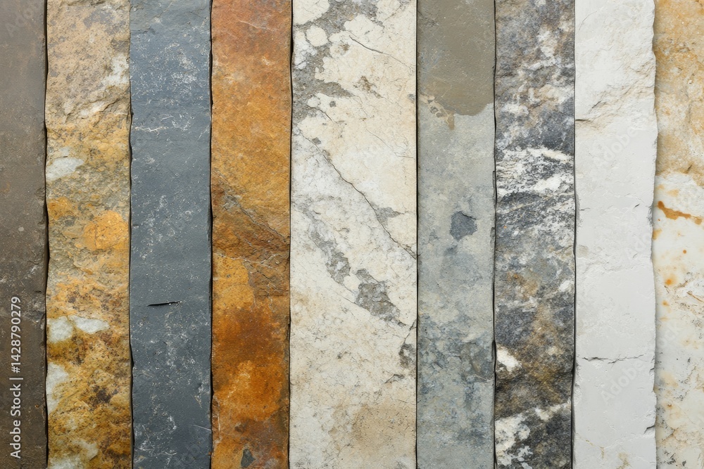 Natural stone texture with a variety of earth tones and rugged surfaces.