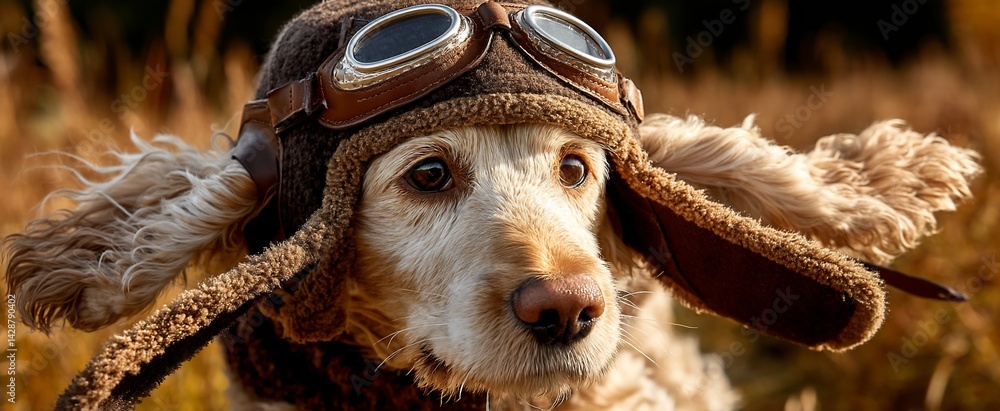 Naklejka premium Adorable dog wearing aviator goggles