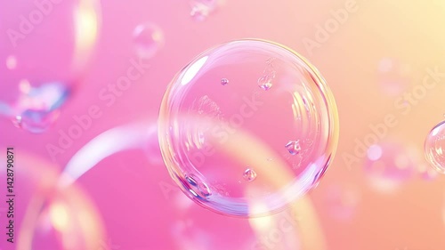 soap bubbles floating in pink background with soft lighting