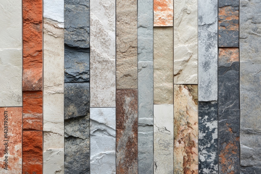 Natural stone texture with a variety of earth tones and rugged surfaces.