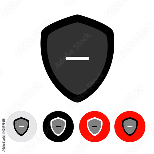 Shield-minus icon, black, white and colored buttons