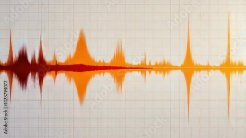 Visual representation of an earthquake signal on a seismograph chart, showing seismic waves and magnitude on graph paper.