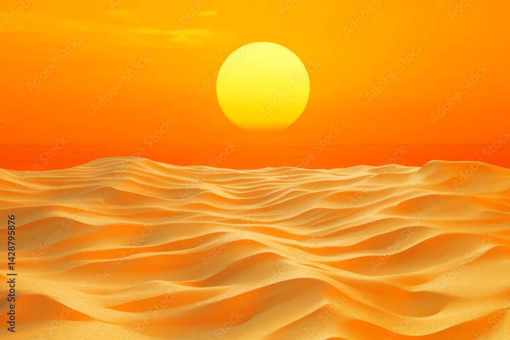Sunset beach background with golden sands and gentle waves.
