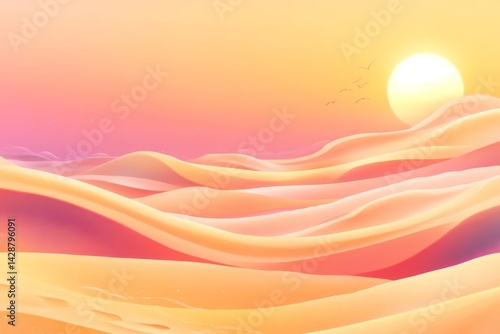 Obraz na płótnie Sunset beach background with golden sands and gentle waves. w salonie