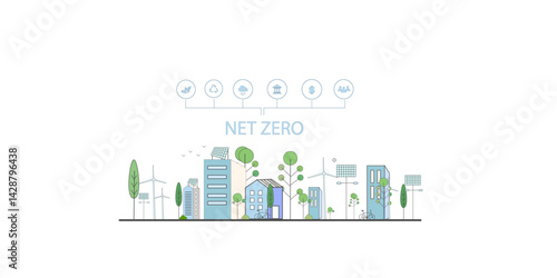 ecology vector illustration of green urban town Net zero concept
