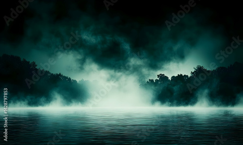 Wallpaper Mural Enigmatic Foggy Lake and Silhouetted Trees at Dusk Torontodigital.ca