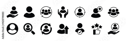 People, person, human icon vector set. Containing group, client, customer, consumer review, team, teamwork, user, profile, community, recruitment, target, promoted, employee, men at work. Illustration