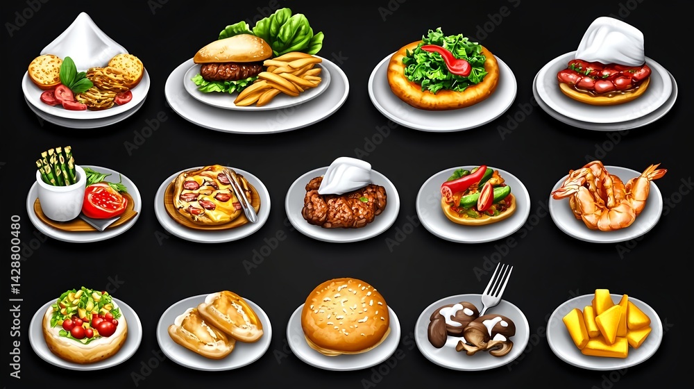 Diverse Food Icons Collection for Restaurant and Delivery Business Diverse Food Icons Collection for Restaurant and Delivery Business