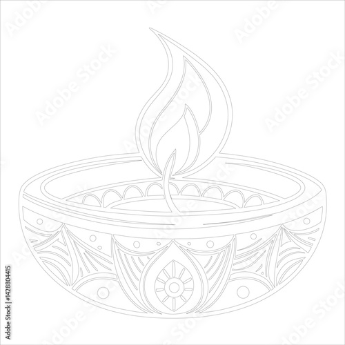 Diwali Diya Line Art Silhouette Vector Traditional Oil Lamp Line Art Illustration