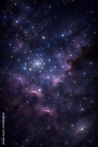 vertical template with space background, cluster of twinkling stars in the night sky