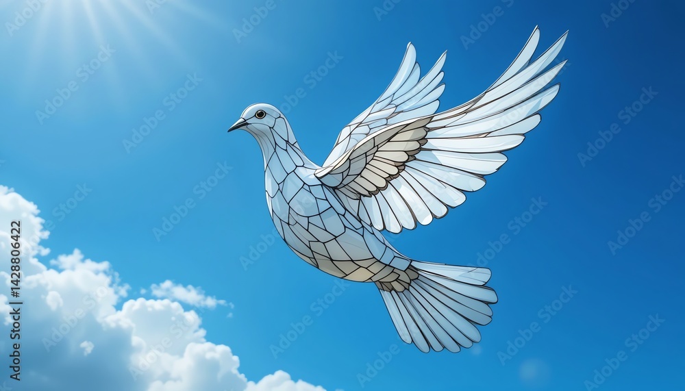 Obraz premium Serene White Dove in Flight: A Stained-Glass Style Artwork