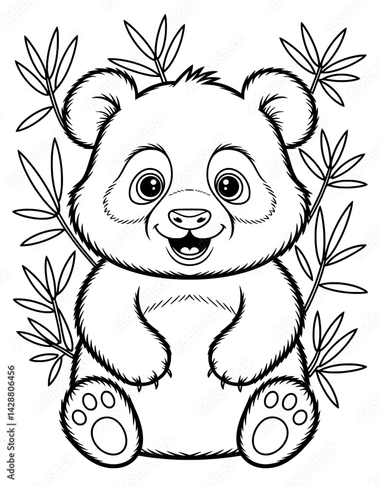 Fototapeta premium Adorable black and white line art illustration of a cartoon panda cub