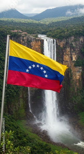 Venezuela Flag Angel Falls Waterfall Landscape Background